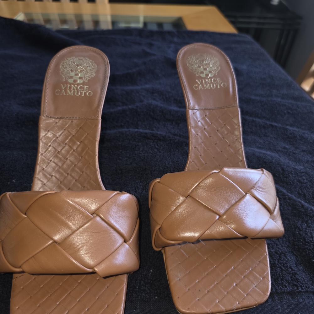 Vince Camuto Tan Woven Slide Sandals